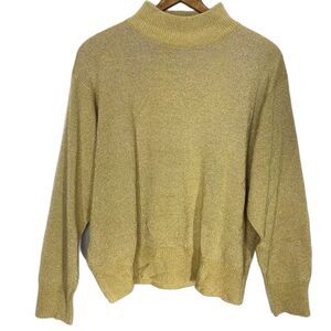 Vintage MILANO DESIGN Sweater Gold Metallic Mock Neck Fine Knit Holiday Women XL